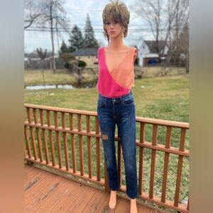 Art Simply Dolcezza Dino Blue Straight Leg Jeans With Decorative Patch & Pocket